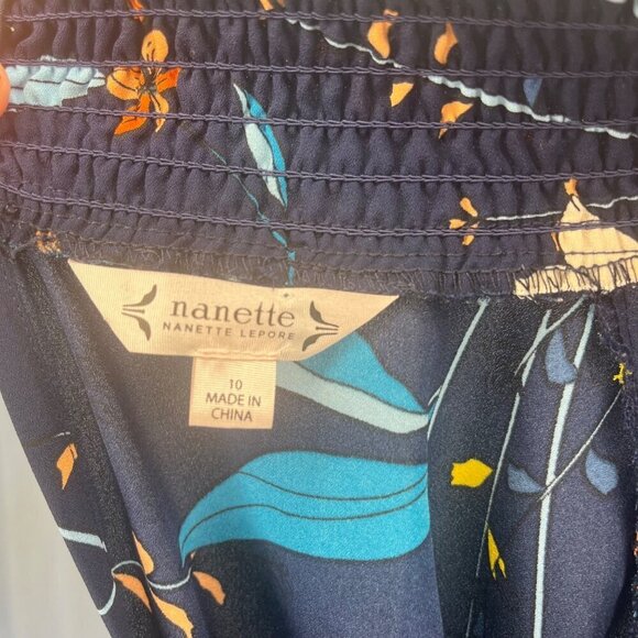 Nanette Lepore Floral smocked Hi Lo Hem Dress HI Neck Ladies Size 10 Colorful - Picture 8 of 9